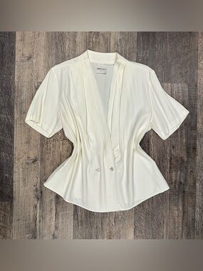 Womens vintage TR Bentley white short sleeve blouse deep v neck size large